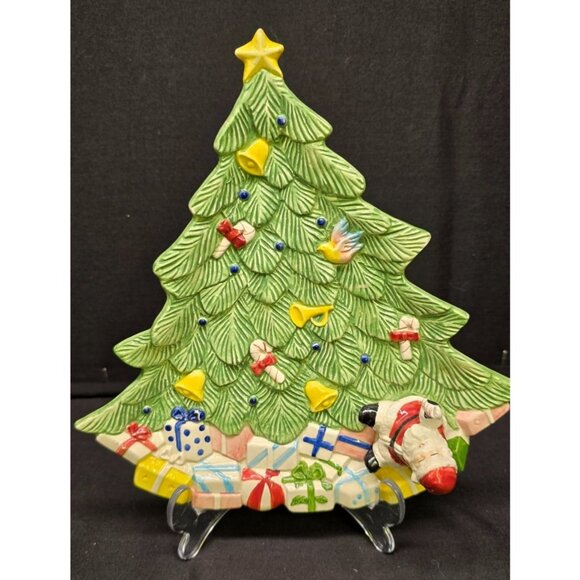 Vintage 1994 Fitz & Floyd Omnibus 3D Santa Christmas Tree Canape Plate - Picture 1 of 12